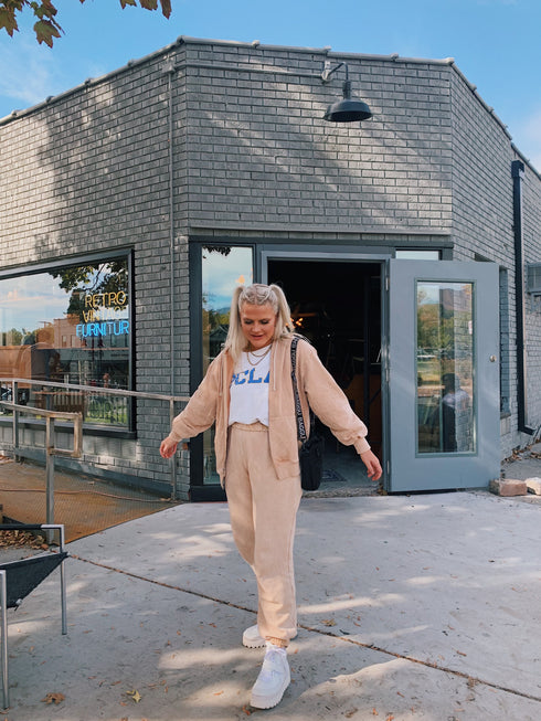 Wake Up Late Hoodie// Tan